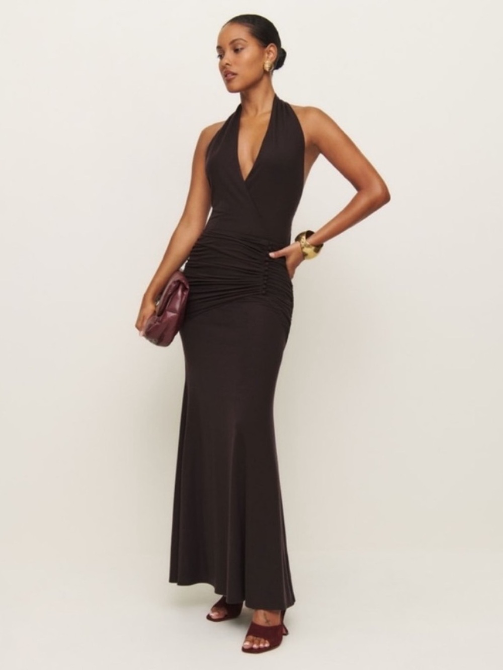 Reformation Arden Knit Dress Halter Black Currant Brown - Picture 1 of 9